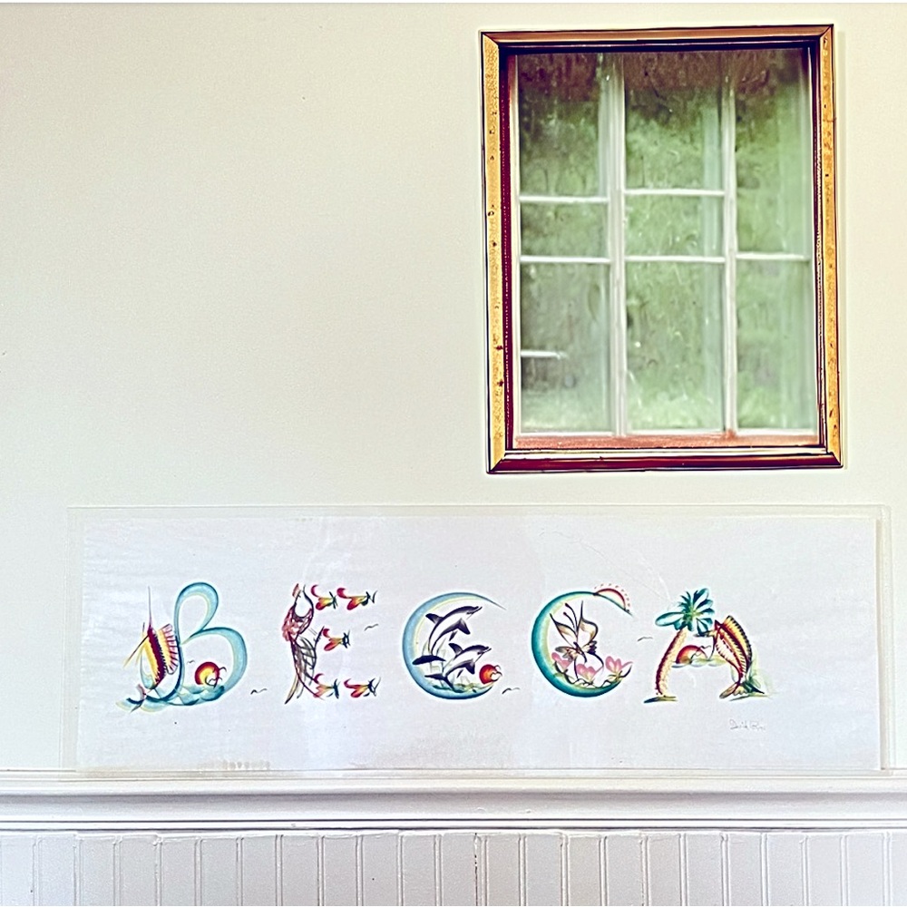 ‘BECCA’ Watercolor Paper Wall Art Tropical Personalized Name Handmade